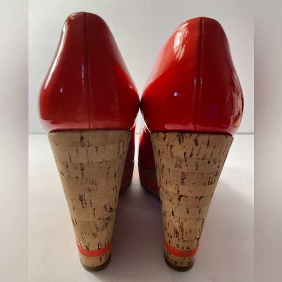 Prada open Toe Pumps Heels wedge platform patent leather red 37 - Picture 6 of 9